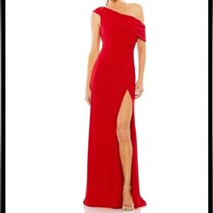 Ieena for Mac Duggal Asymmetrical Neckline Ruched Dress Red Size 10 Style 26517